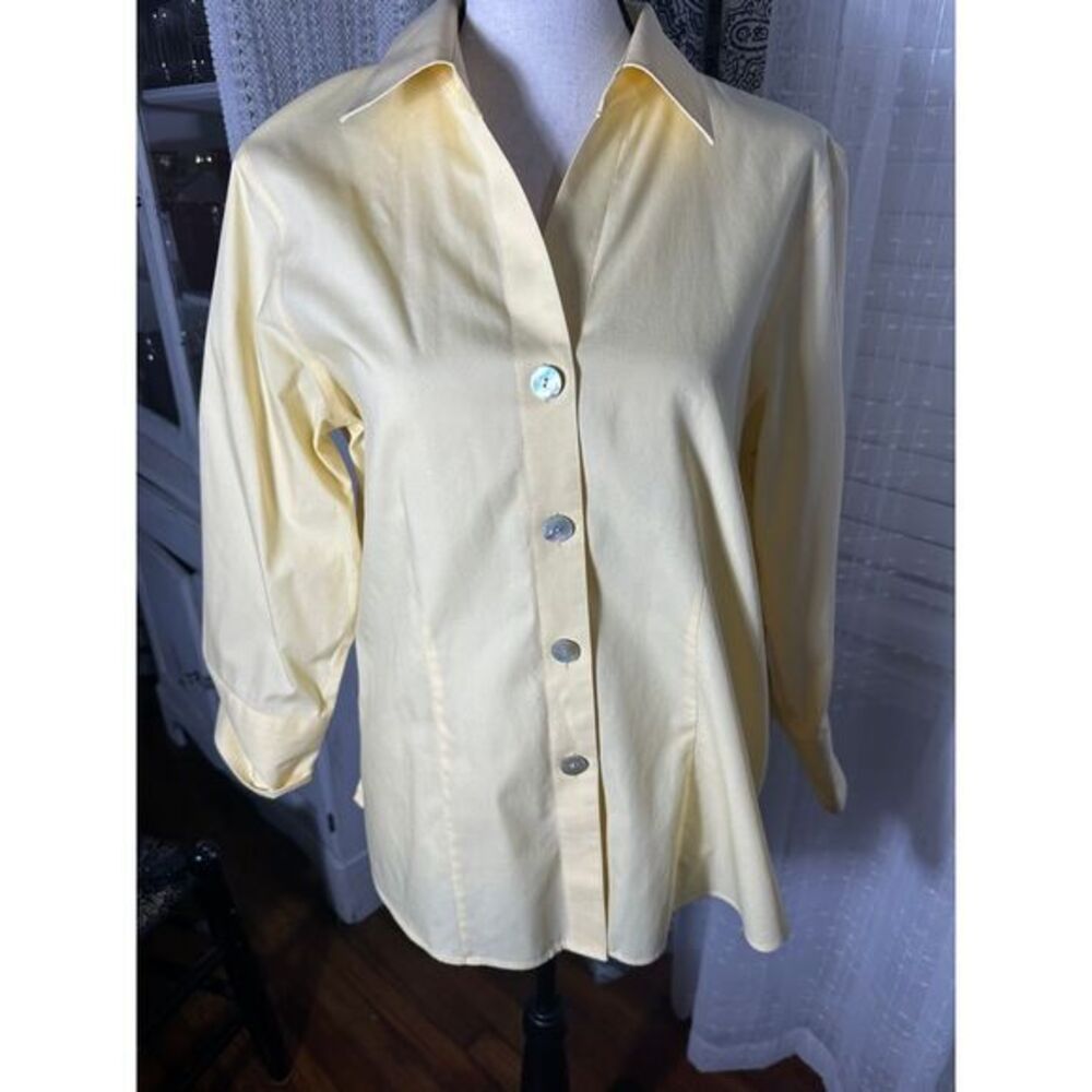 Foxcroft Non-Iron Fitted Shell Button Up‎ 3/4 Sleeve Shirt Blouse SZ 10 Yellow